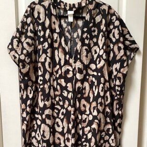 H&M Black Tan and Brown Leopard Maxi Dress, Caftan, Size Large